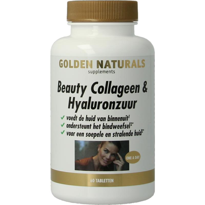 beauty collageen & hyaluronzuur 60tabl Golden Naturals Beauty Collageen & Hyaluronzuur - Afbeelding 1