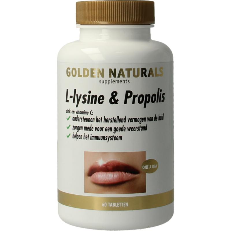 l lysine propolis 60tabl Golden Naturals L-lysine & Propolis - Afbeelding 1
