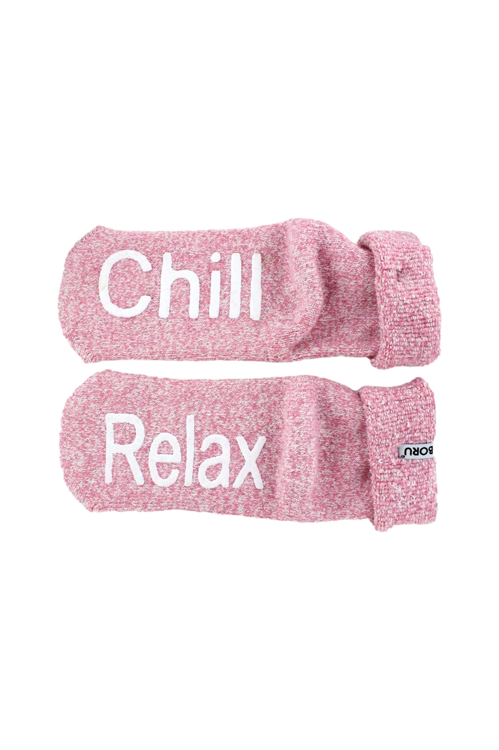 Boru Wollen Anti Slip (Relax & Chill) Sokken Met Omslag Roze - Afbeelding 1