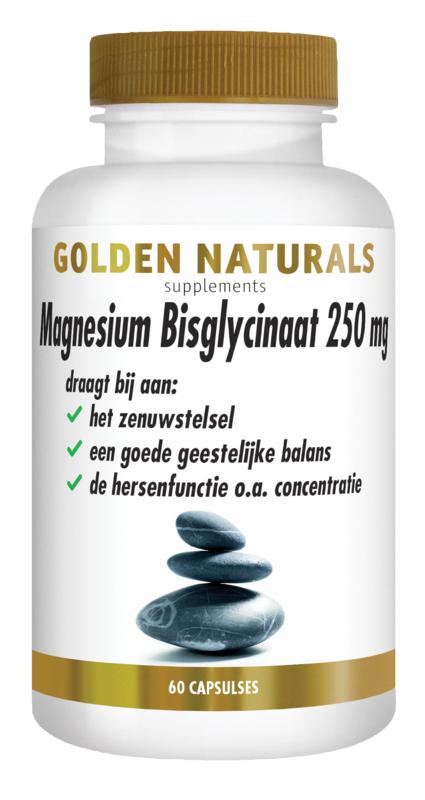 magn bisg 250mg 60caps Golden Naturals Magnesium Bisglycinaat 250 mg - Afbeelding 1